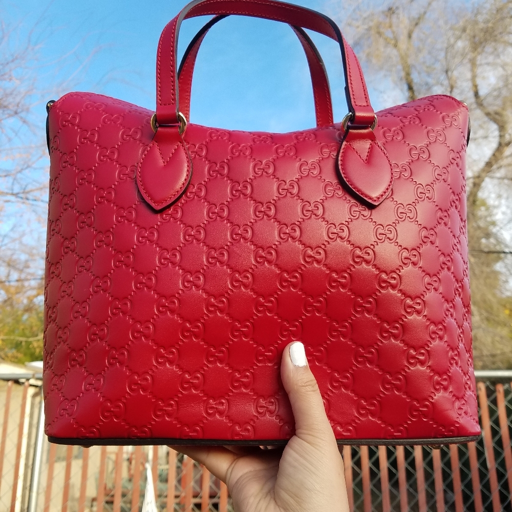 Gucci guccissima cherry red monogram tote